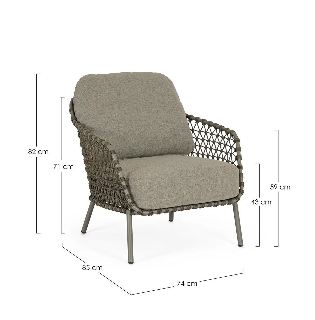 Outdoor Sessel Ivissa mit Armlehnen aus Seil Grün - ZEN ZONE Furniture