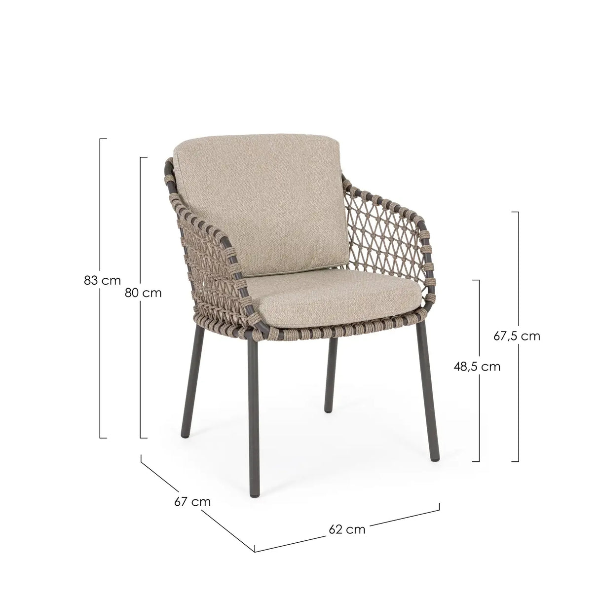 Gartenstuhl Ivissa mit Armlehnen aus Seil Anthrazit - ZEN ZONE Furniture