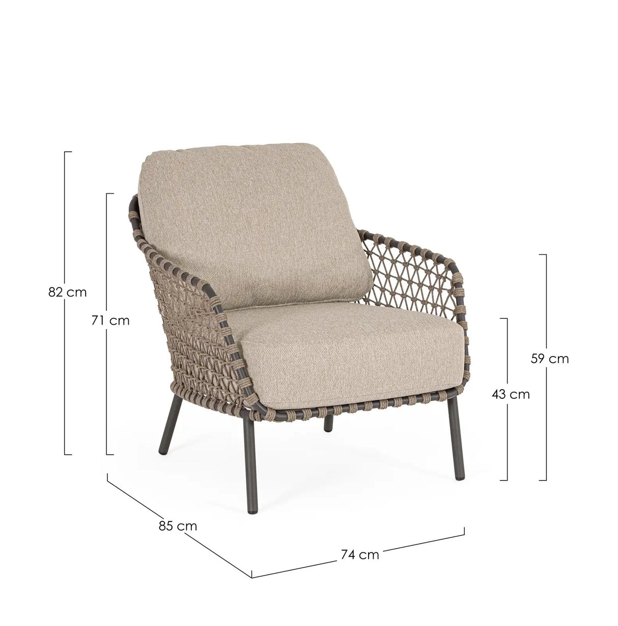 Outdoor Sessel Ivissa mit Armlehnen aus Seil Anthrazit - ZEN ZONE Furniture