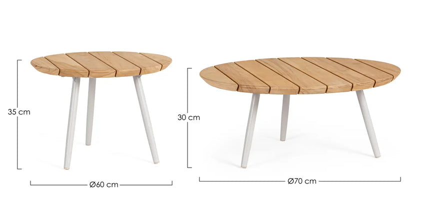 Outdoor Couchtisch 2er-Set Teakholz Talaia D50-D70 Frostig - ZEN ZONE Furniture