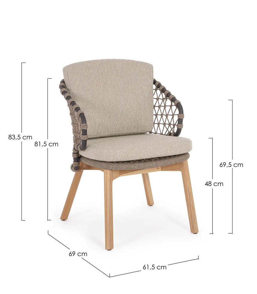 Gartenstuhl Eularia mit Armlehnen aus Aluminium, Seil und Teakholz - ZEN ZONE Furniture