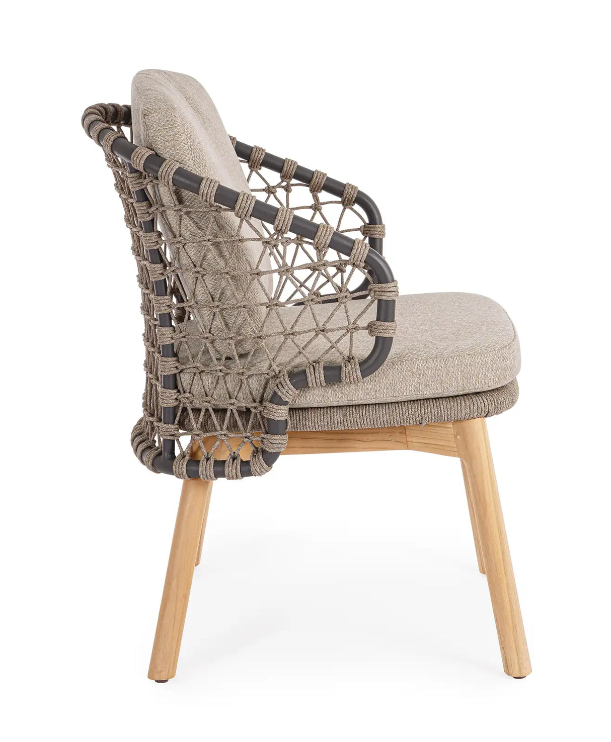Gartenstuhl Eularia mit Armlehnen aus Aluminium, Seil und Teakholz - ZEN ZONE Furniture