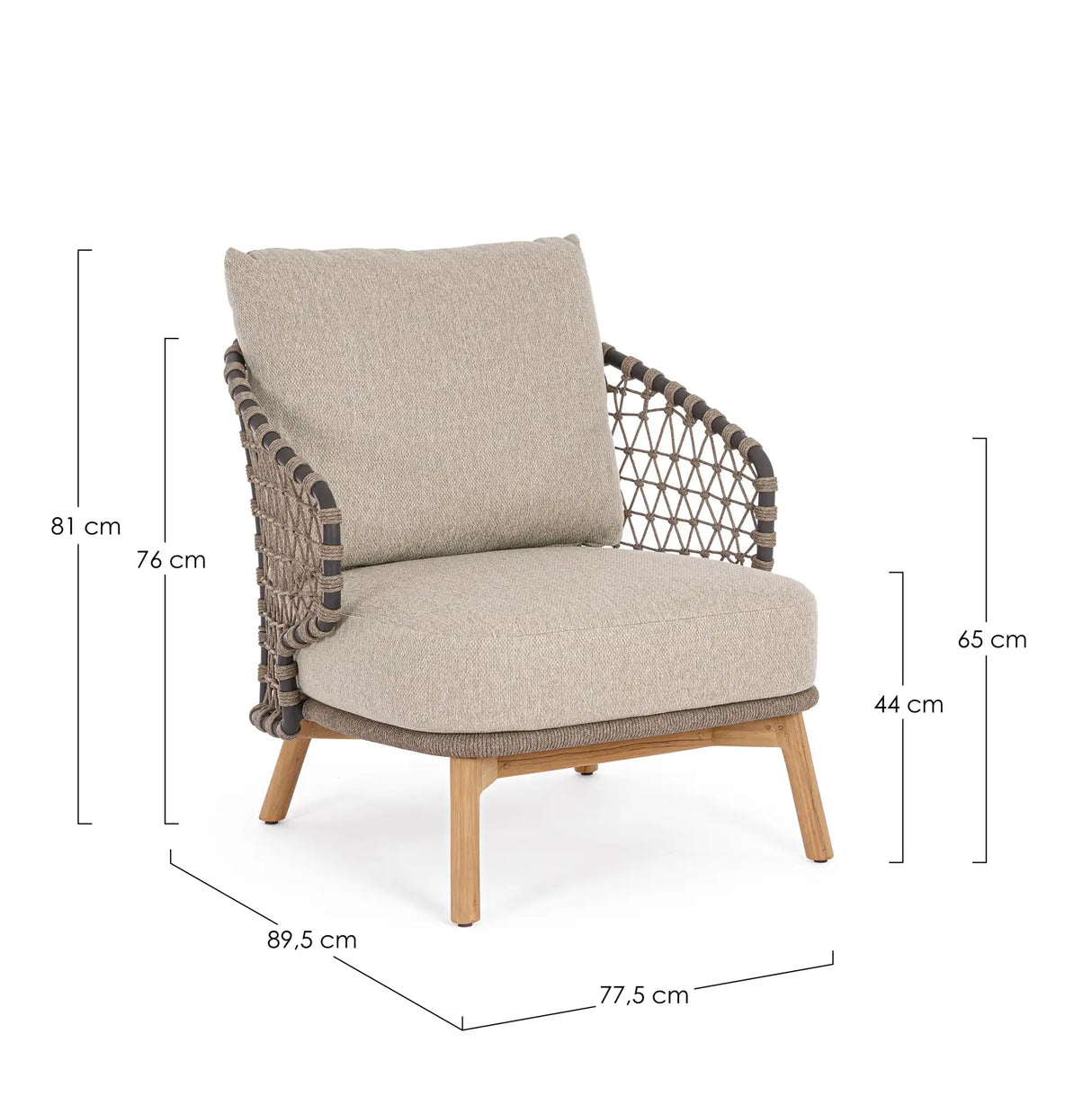 Outdoor Sessel Eularia mit Armlehnen aus Aluminium, Seil und Teakholz - ZEN ZONE Furniture