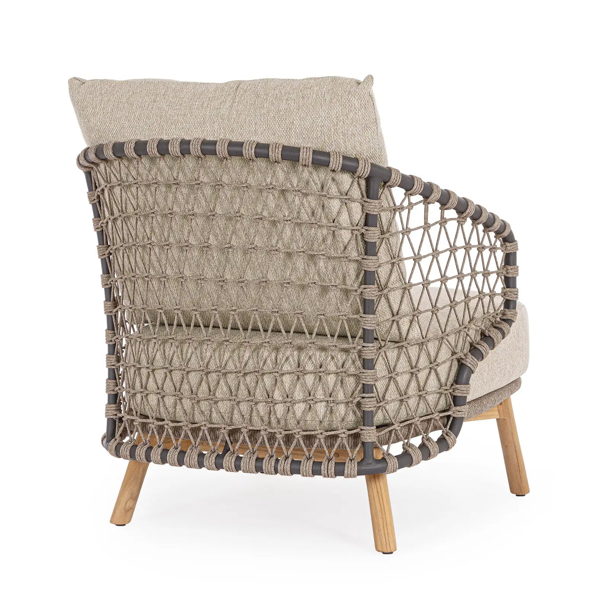 Outdoor Sessel Eularia mit Armlehnen aus Aluminium, Seil und Teakholz - ZEN ZONE Furniture