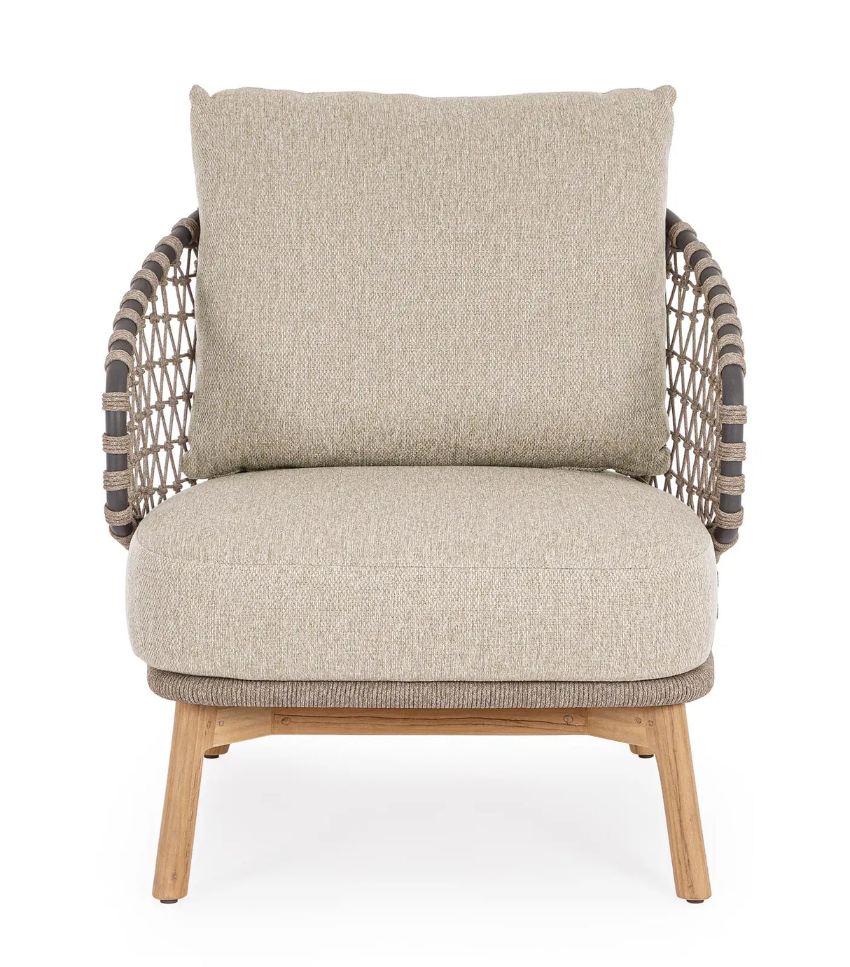 Outdoor Sessel Eularia mit Armlehnen aus Aluminium, Seil und Teakholz - ZEN ZONE Furniture