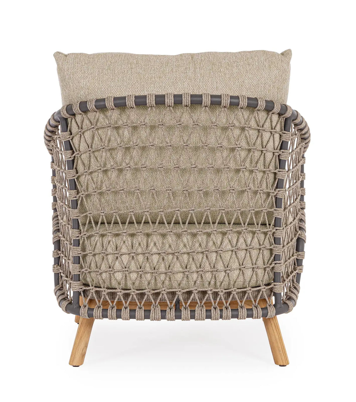 Outdoor Sessel Eularia mit Armlehnen aus Aluminium, Seil und Teakholz - ZEN ZONE Furniture