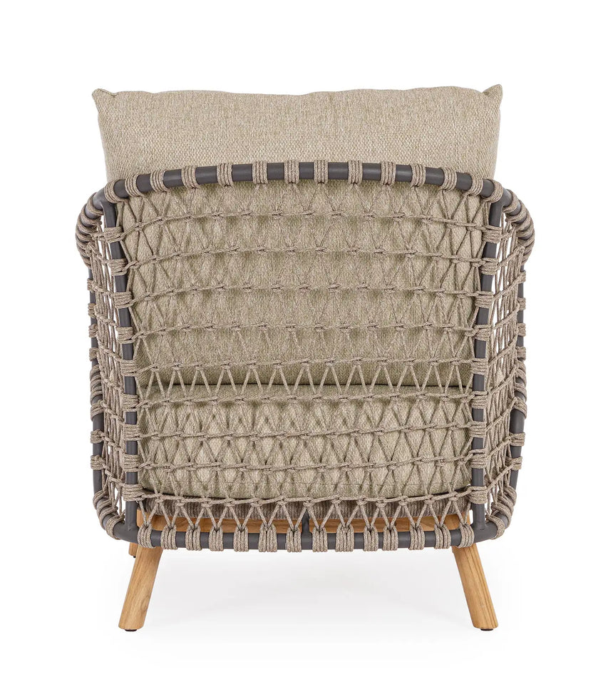 Outdoor Sessel Eularia mit Armlehnen aus Aluminium, Seil und Teakholz - ZEN ZONE Furniture