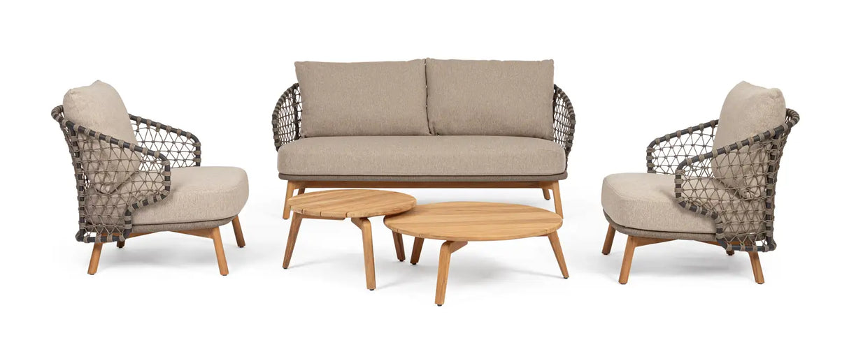 Outdoor Sessel Eularia mit Armlehnen aus Aluminium, Seil und Teakholz - ZEN ZONE Furniture