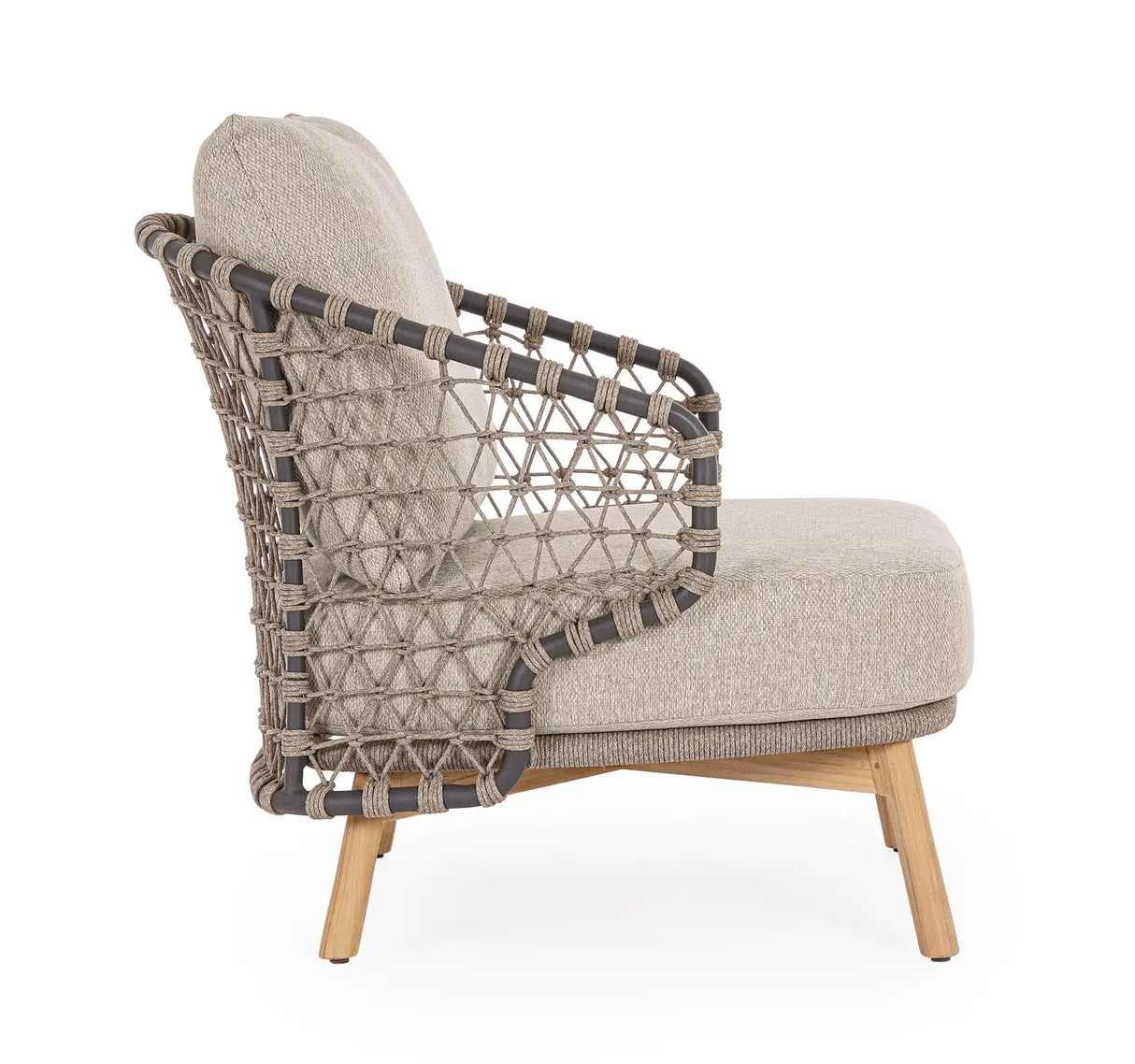 Outdoor Sessel Eularia mit Armlehnen aus Aluminium, Seil und Teakholz - ZEN ZONE Furniture