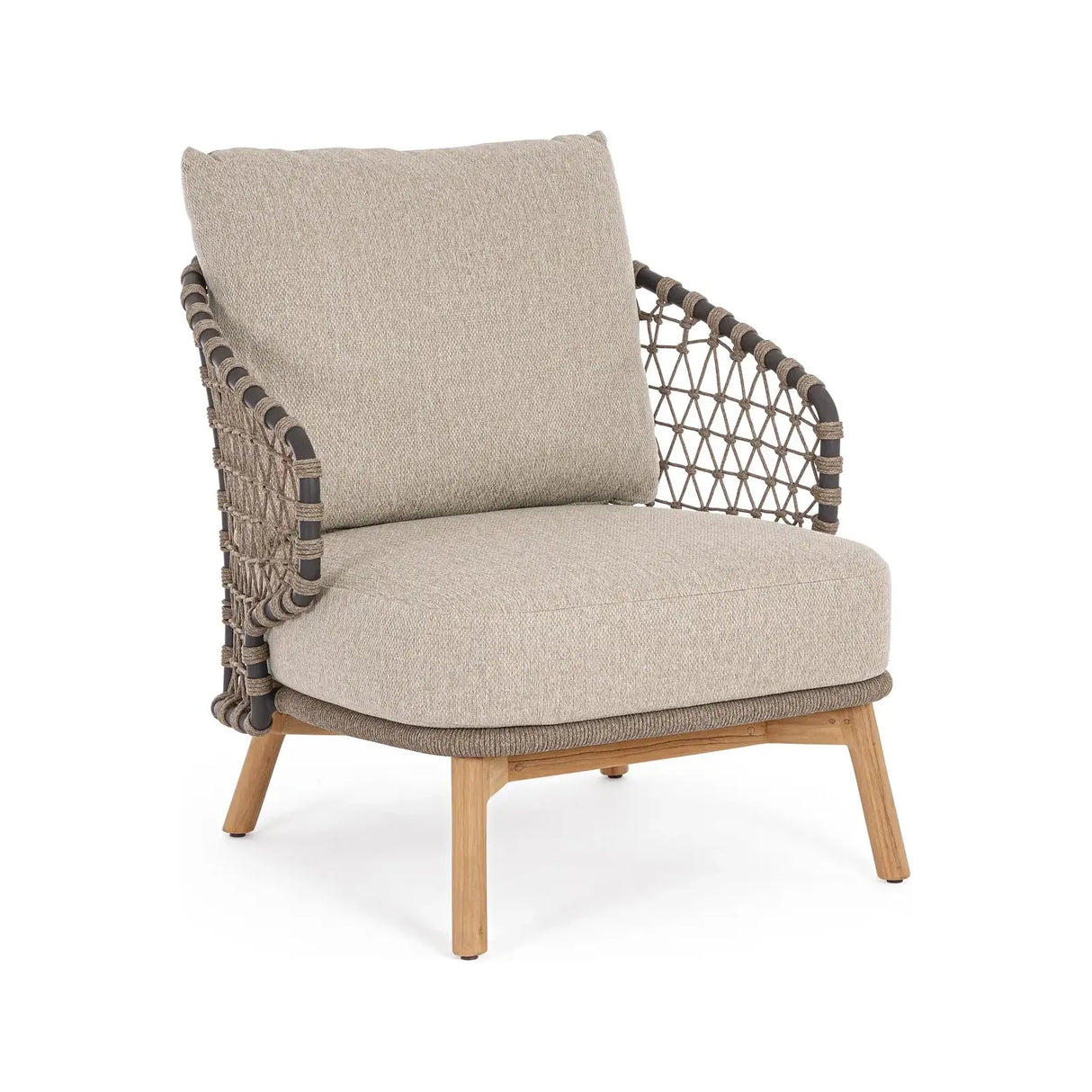 Outdoor Sessel Eularia mit Armlehnen aus Aluminium, Seil und Teakholz - ZEN ZONE Furniture