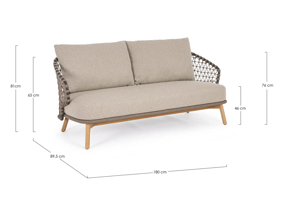 Outdoor Sofa 2/3-Sitzer Eularia aus Aluminium, Seil und Teakholz - ZEN ZONE Furniture