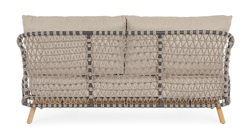 Outdoor Sofa 2/3-Sitzer Eularia aus Aluminium, Seil und Teakholz - ZEN ZONE Furniture