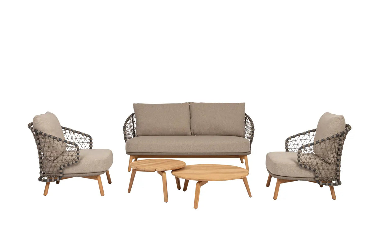 Outdoor Sofa 2/3-Sitzer Eularia aus Aluminium, Seil und Teakholz - ZEN ZONE Furniture