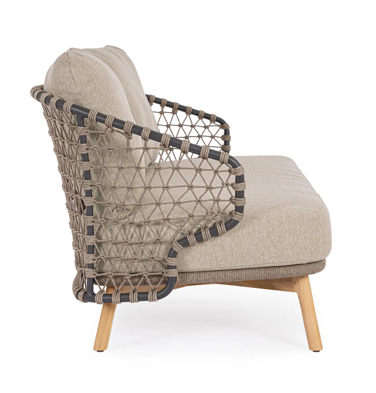 Outdoor Sofa 2/3-Sitzer Eularia aus Aluminium, Seil und Teakholz - ZEN ZONE Furniture