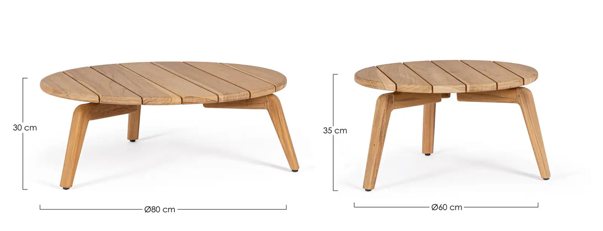 Outdoor Couchtisch 2er-Set Eularia Teakholz D60-D80 - ZEN ZONE Furniture