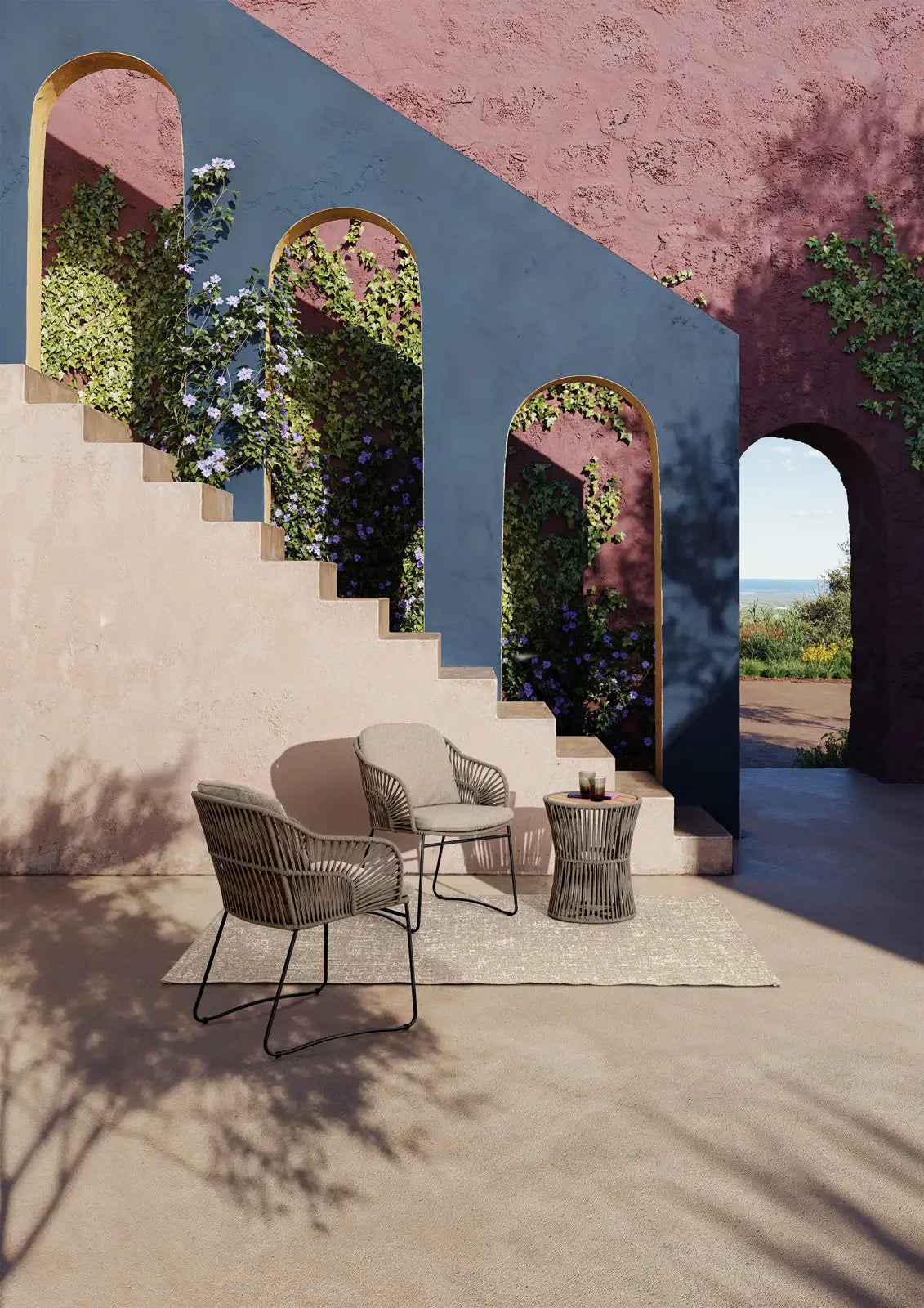 Gartenstuhl Carles aus Stahl und Seil mit Armlehnen - ZEN ZONE Furniture