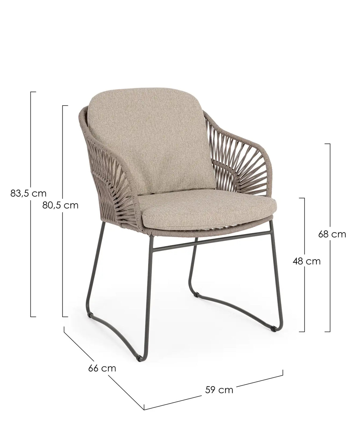 Gartenstuhl Carles aus Stahl und Seil mit Armlehnen - ZEN ZONE Furniture