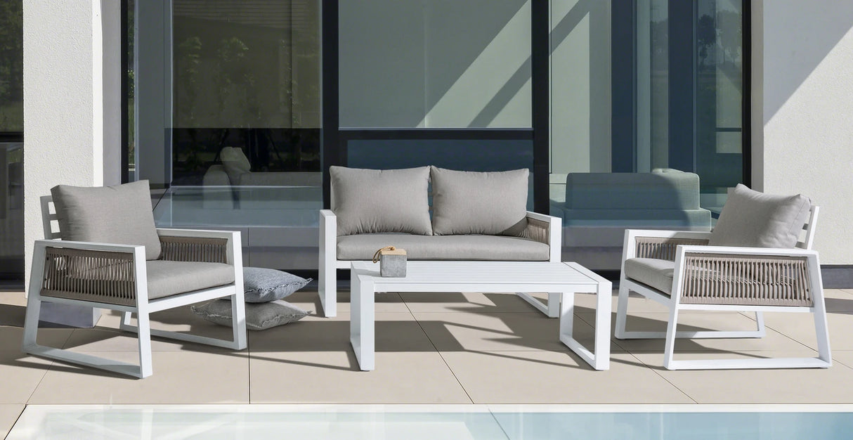 Gartenlounge Set 4er Set mit Kissen Captiva Weiß LH30 - ZEN ZONE Furniture