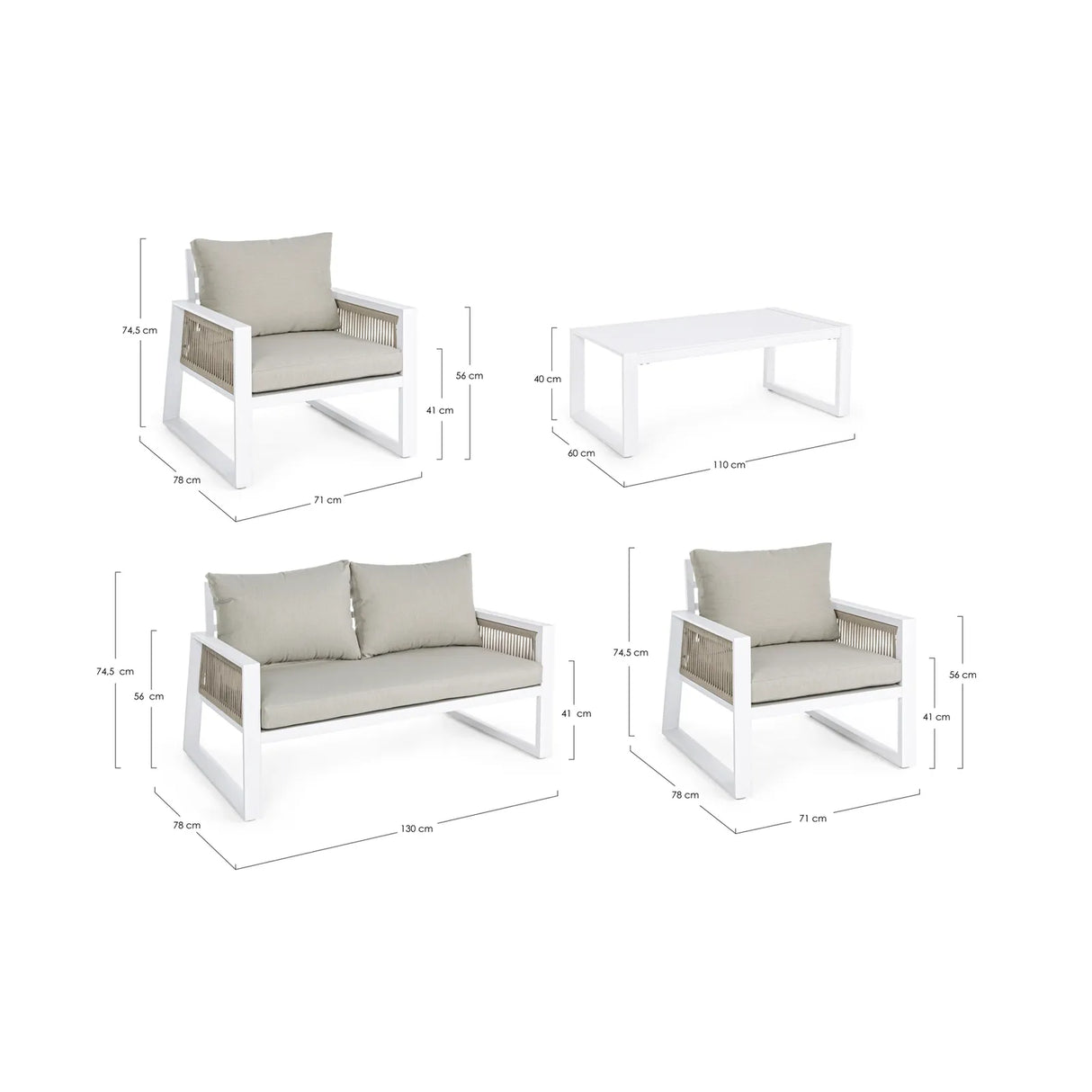 Gartenlounge Set 4er Set mit Kissen Captiva Weiß LH30 - ZEN ZONE Furniture