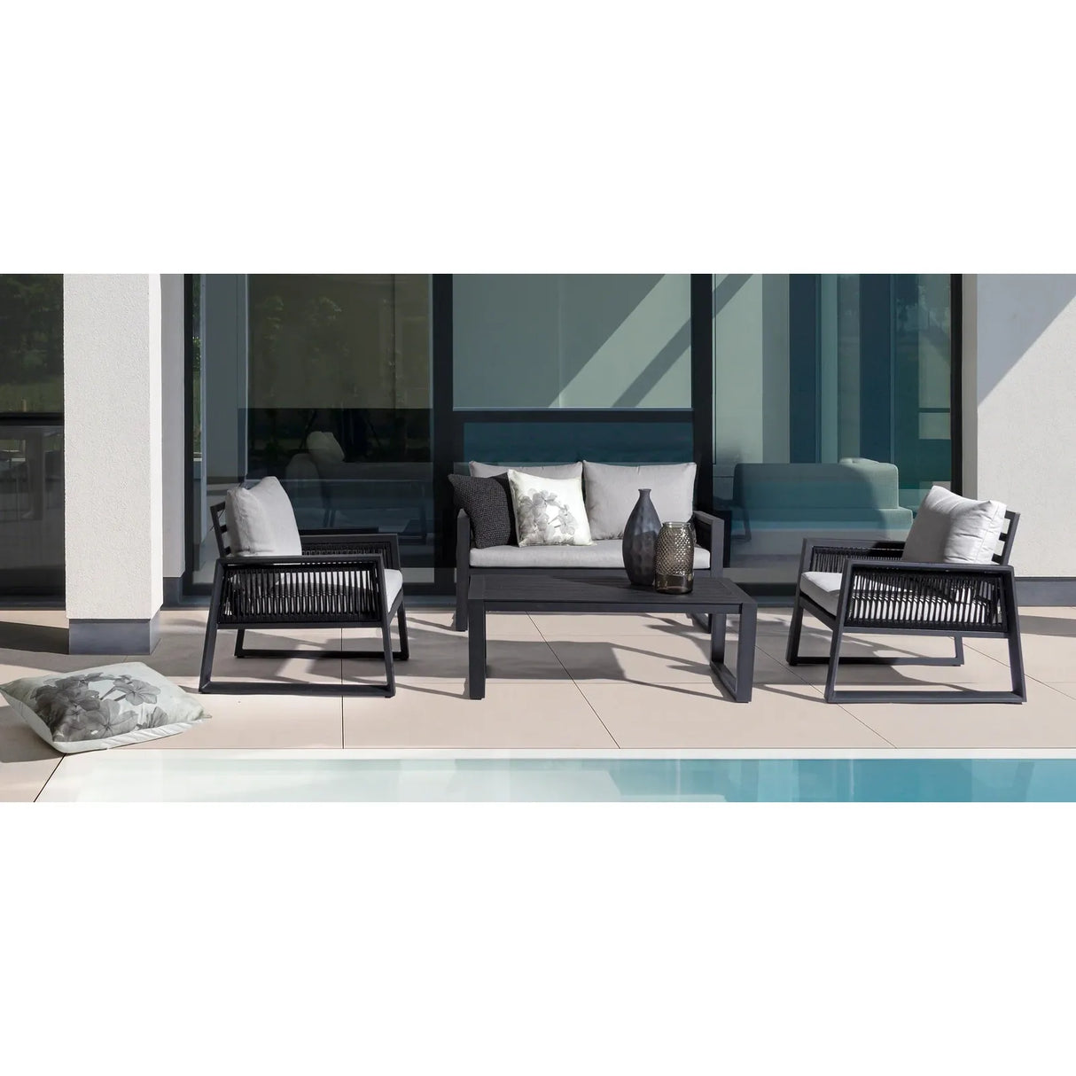 Gartenlounge Set 4er Set mit Kissen Captiva Anthrazit - ZEN ZONE Furniture