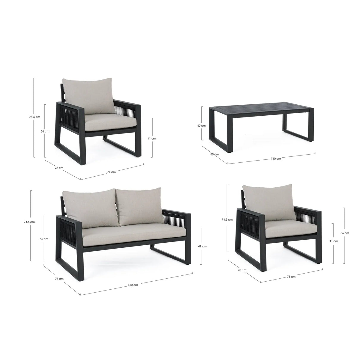 Gartenlounge Set 4er Set mit Kissen Captiva Anthrazit - ZEN ZONE Furniture