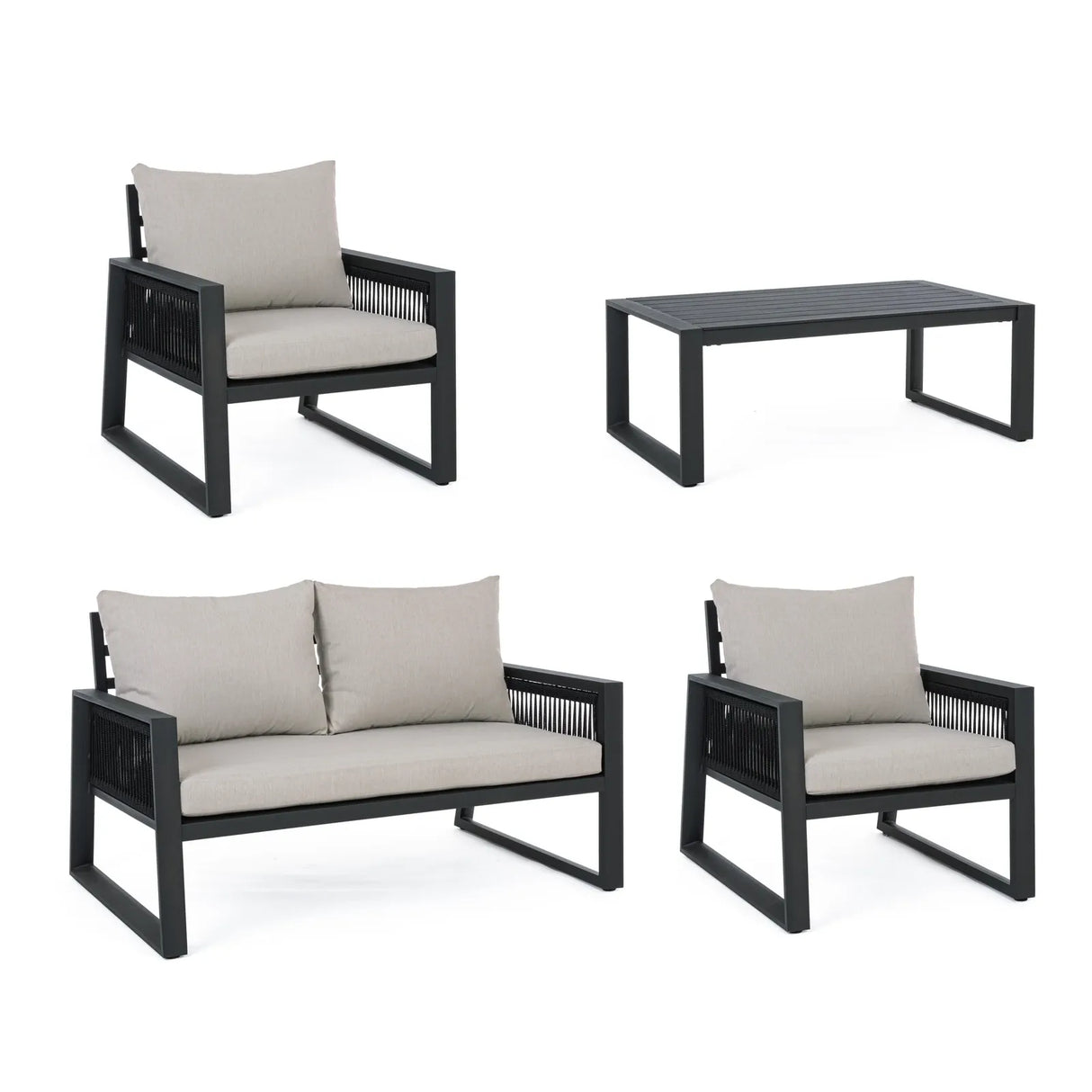 Gartenlounge Set 4er Set mit Kissen Captiva Anthrazit - ZEN ZONE Furniture