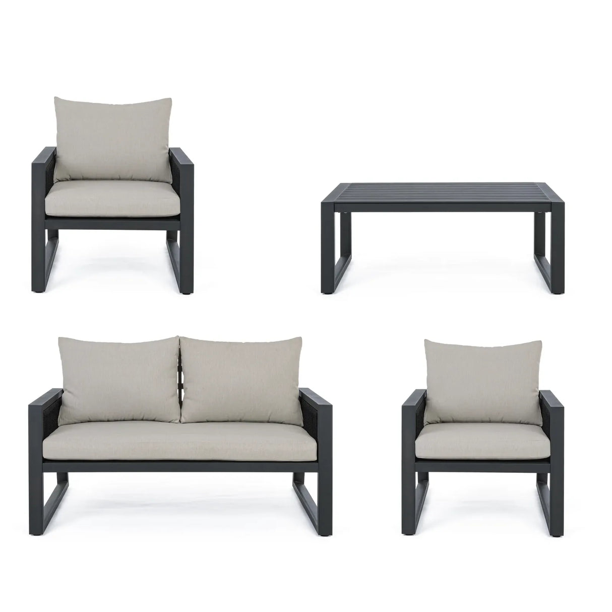 Gartenlounge Set 4er Set mit Kissen Captiva Anthrazit - ZEN ZONE Furniture