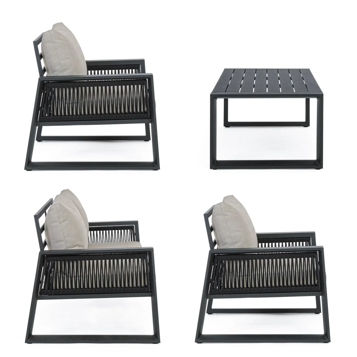 Gartenlounge Set 4er Set mit Kissen Captiva Anthrazit - ZEN ZONE Furniture