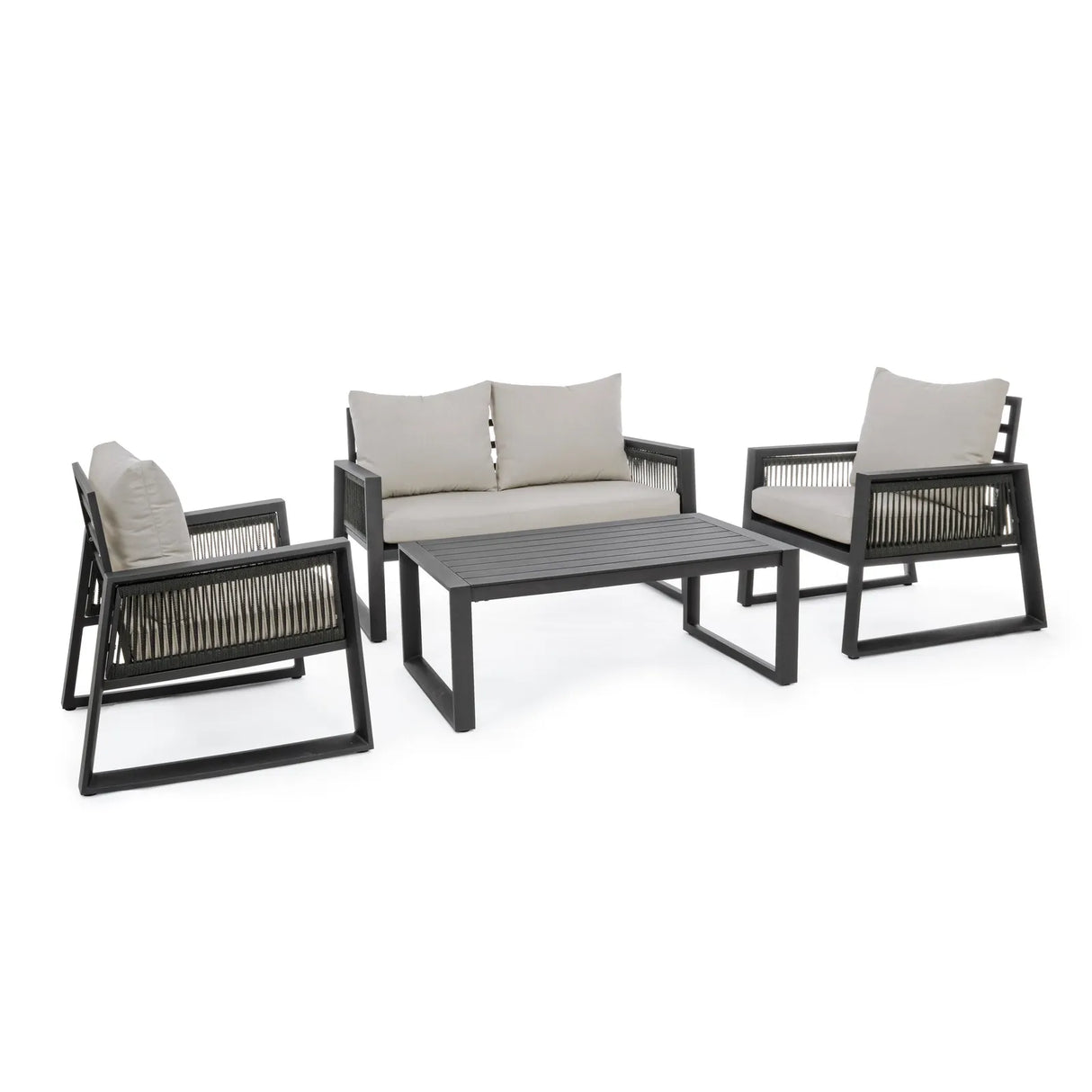 Gartenlounge Set 4er Set mit Kissen Captiva Anthrazit - ZEN ZONE Furniture