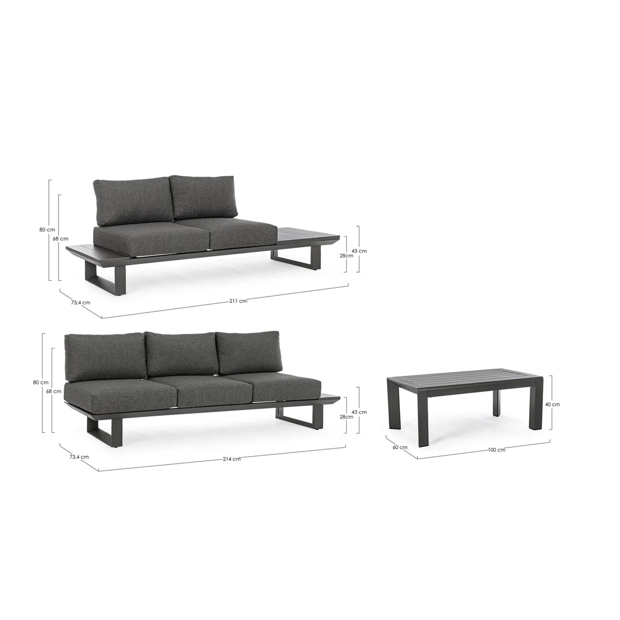 Gartenlounge Eck-Sitzgruppe mit Kissen Anthrazit CX23 Konnor - ZEN ZONE Furniture