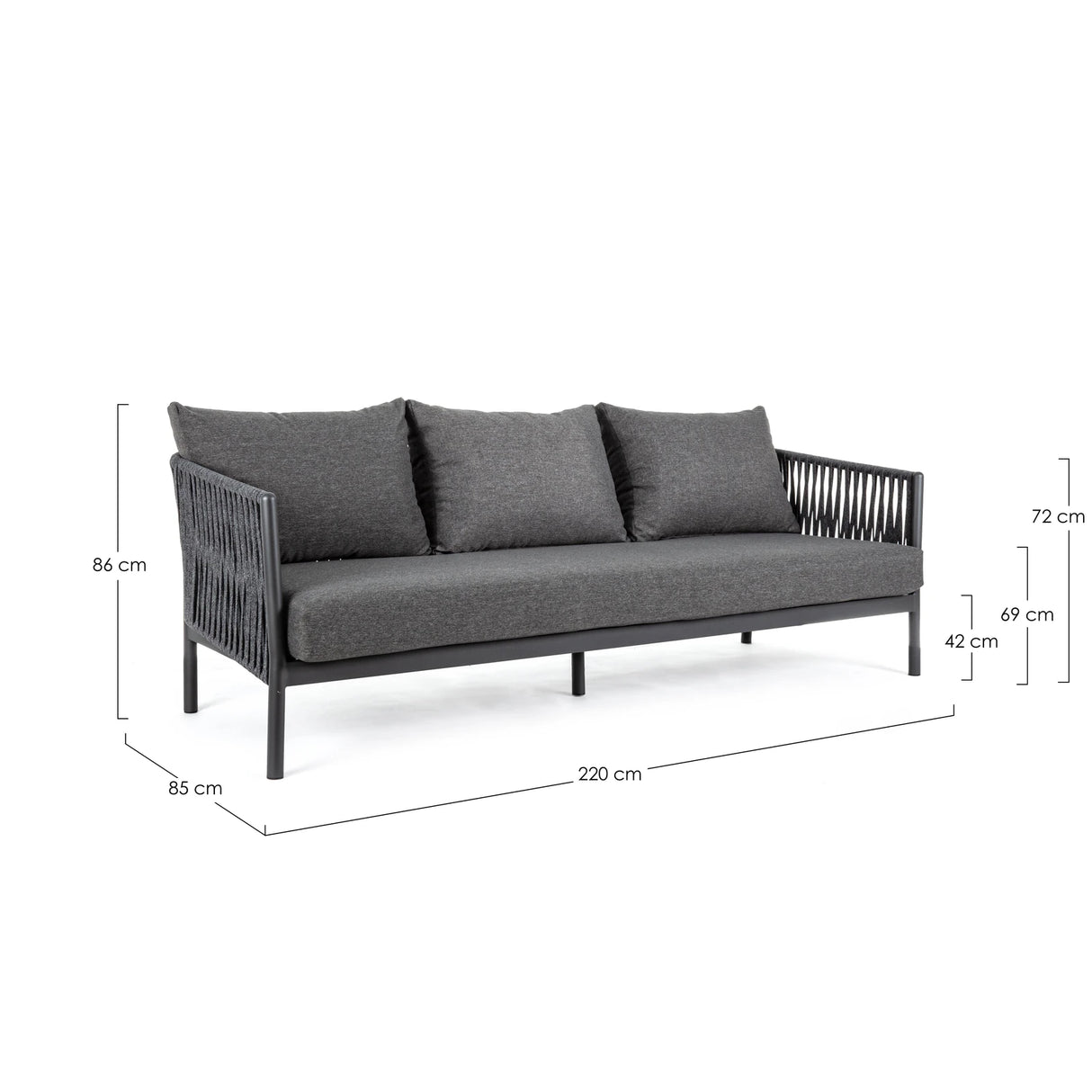 Garten-Sofa 3-Sitzer mit Kissen Florencia Anthrazit WG21 - ZEN ZONE Furniture