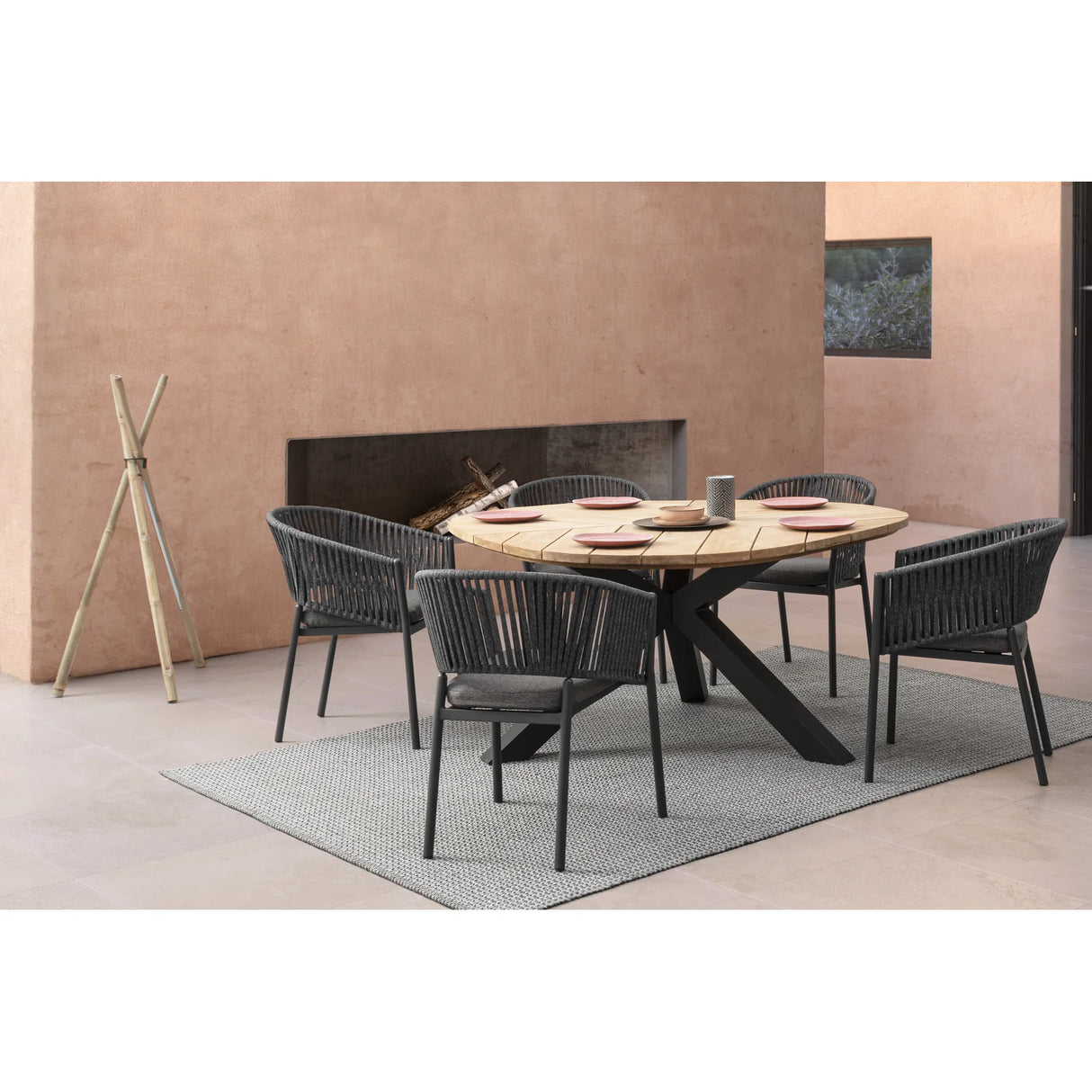 Gartenstuhl mit Armlehne und Kissen Florencia Anthrazit - ZEN ZONE Furniture