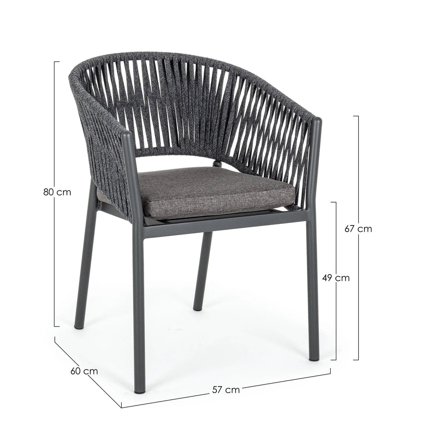 Gartenstuhl mit Armlehne und Kissen Florencia Anthrazit - ZEN ZONE Furniture