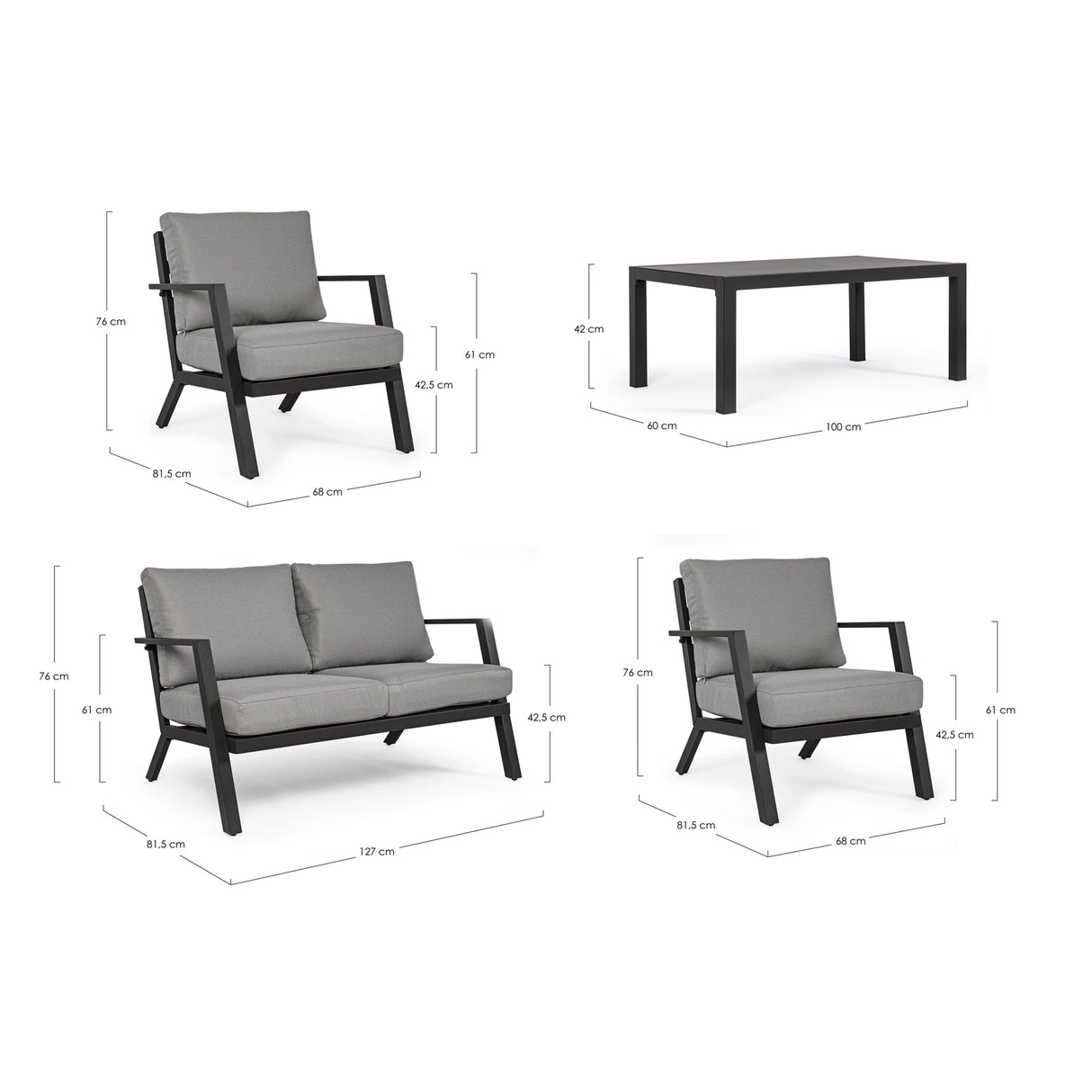 Gartenlounge Set 4er Set Harley mit Kissen Anthrazit YK13 - ZEN ZONE Furniture