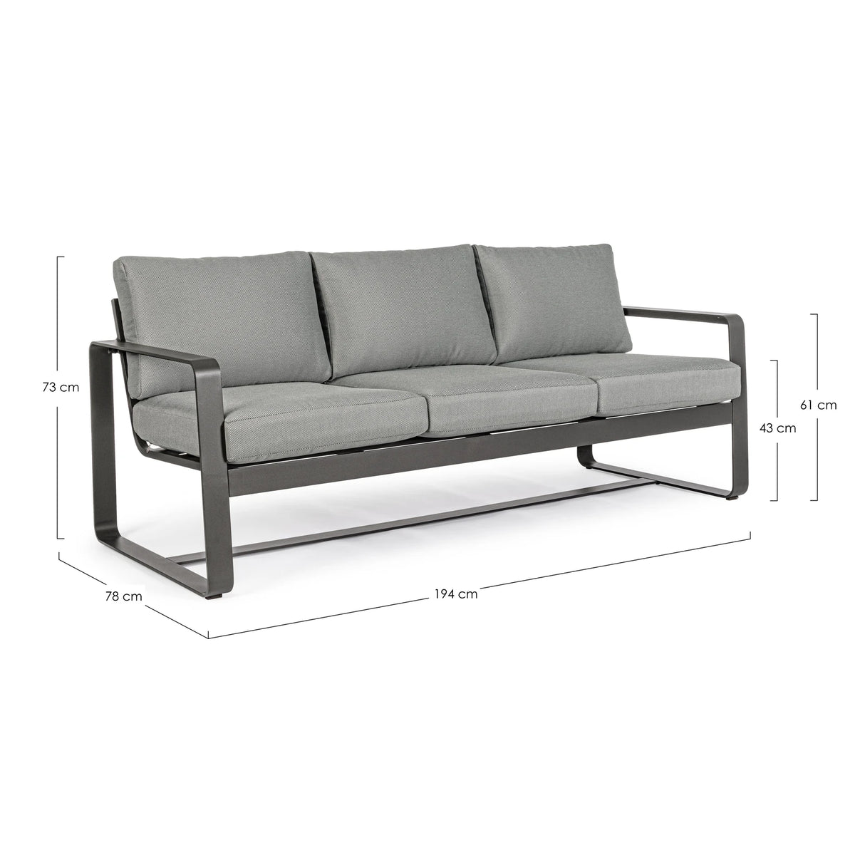 Garten-Sofa 3-Sitzer mit Kissen Merrigan Anthrazit YK13 - ZEN ZONE Furniture