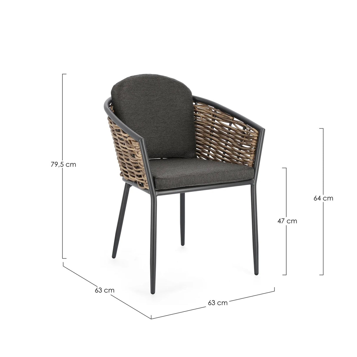 Gartenstuhl mit Armlehne und Kissen Maribela Anthrazit YK13 - ZEN ZONE Furniture