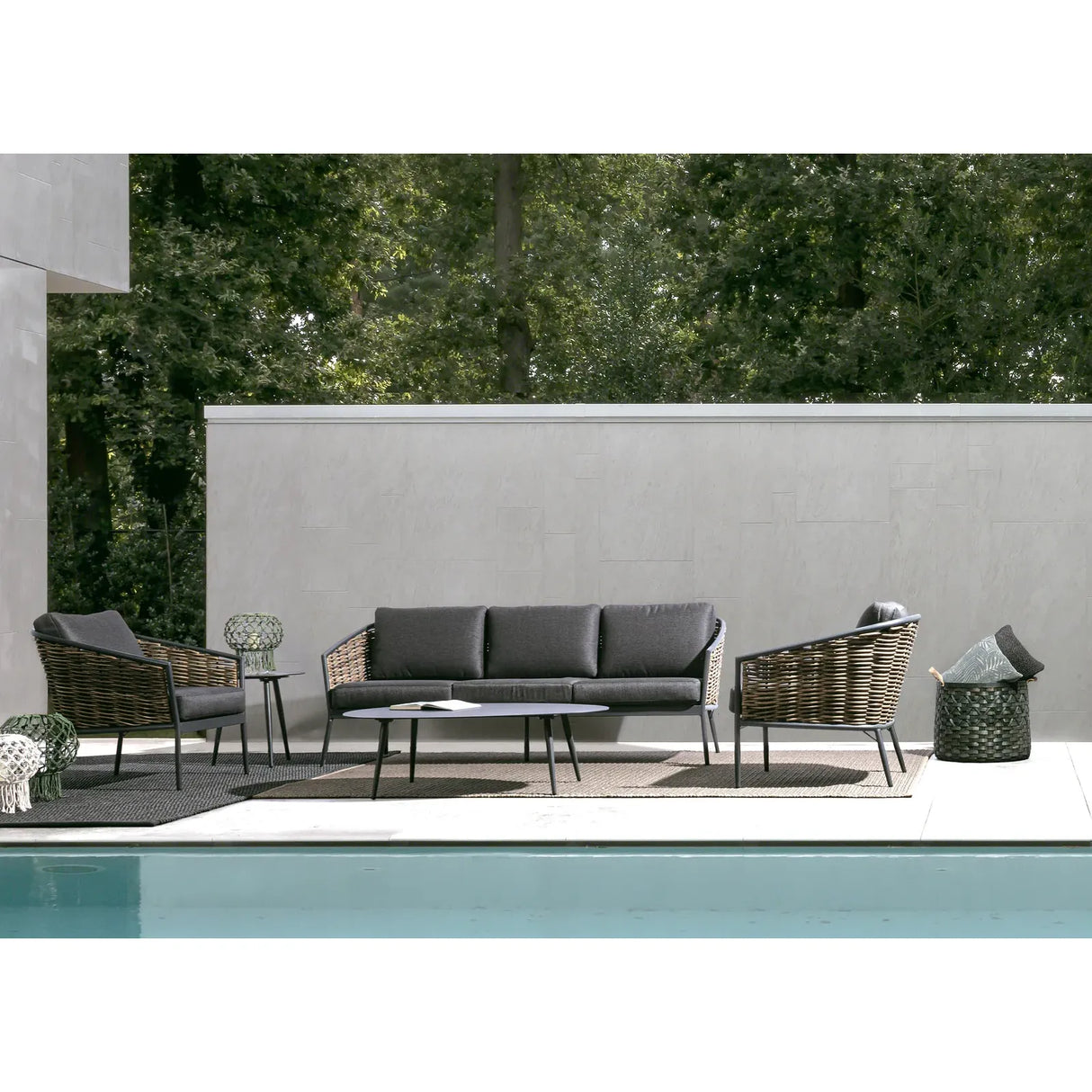 Gartenlounge Set 3er Set Maribela Anthrazit mit Kissen YK13 - ZEN ZONE Furniture