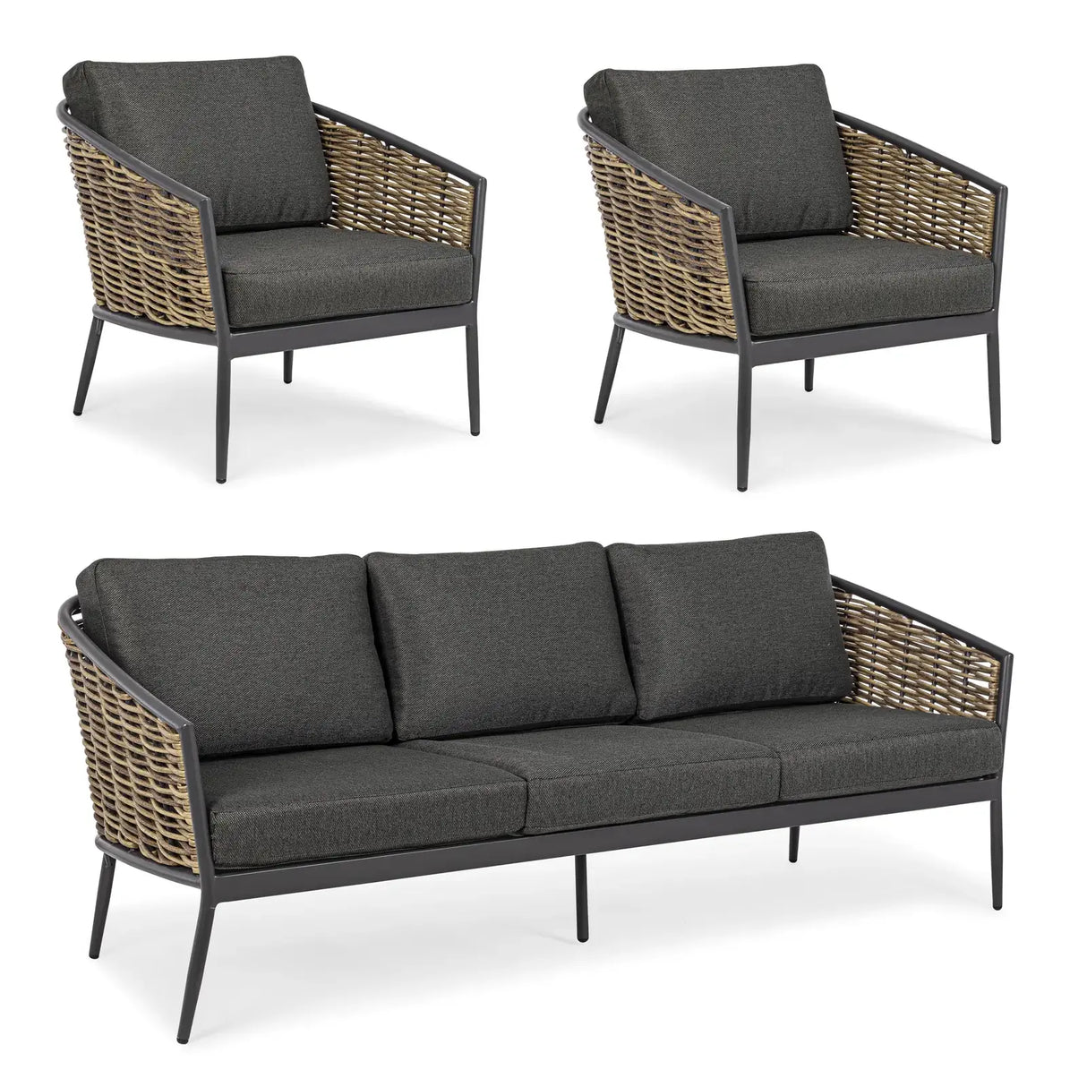 Gartenlounge Set 3er Set Maribela Anthrazit mit Kissen YK13 - ZEN ZONE Furniture