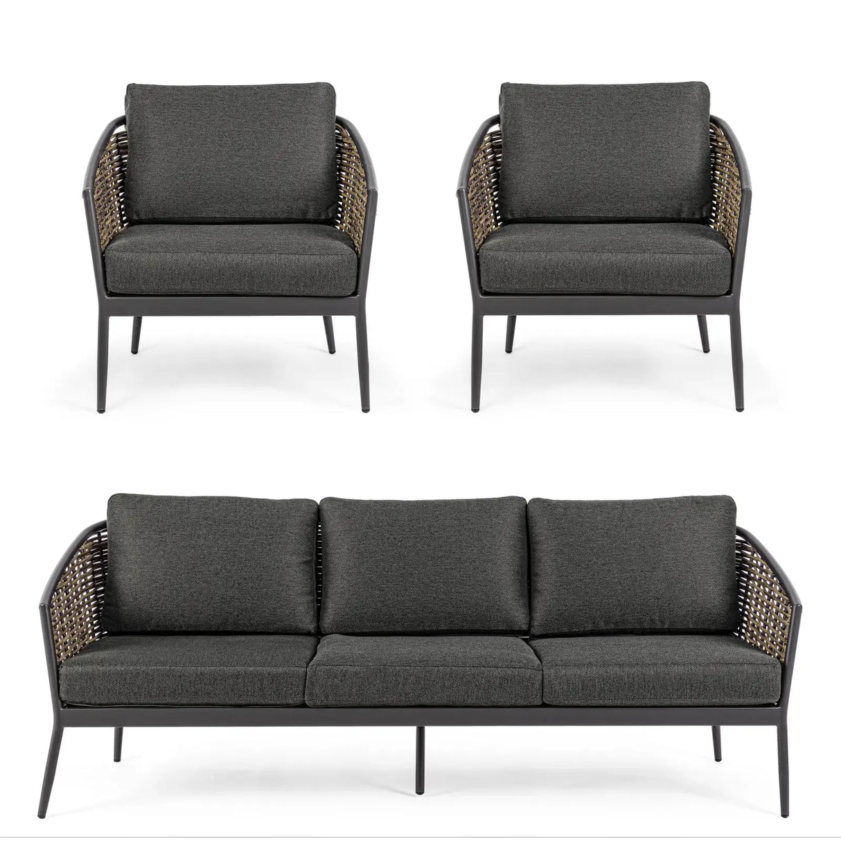 Gartenlounge Set 3er Set Maribela Anthrazit mit Kissen YK13 - ZEN ZONE Furniture