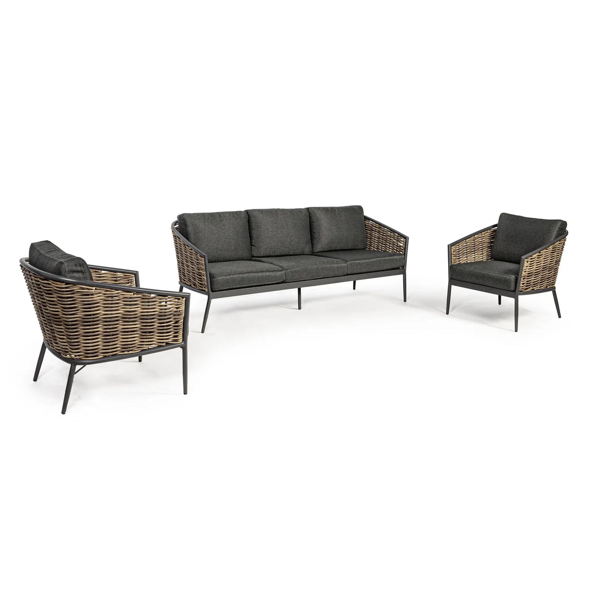 Gartenlounge Set 3er Set Maribela Anthrazit mit Kissen YK13 - ZEN ZONE Furniture