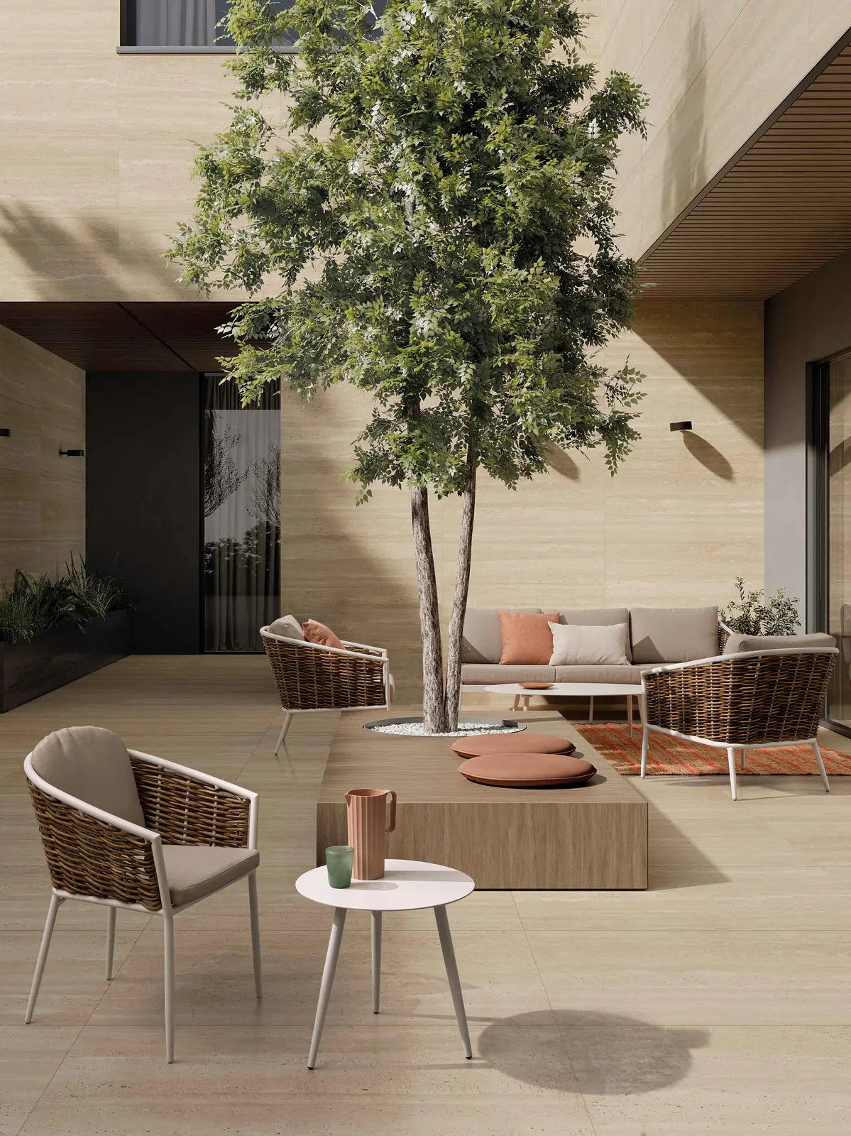 Gartenstuhl mit Armlehne und Kissen Maribela Weiß YK13 - ZEN ZONE Furniture