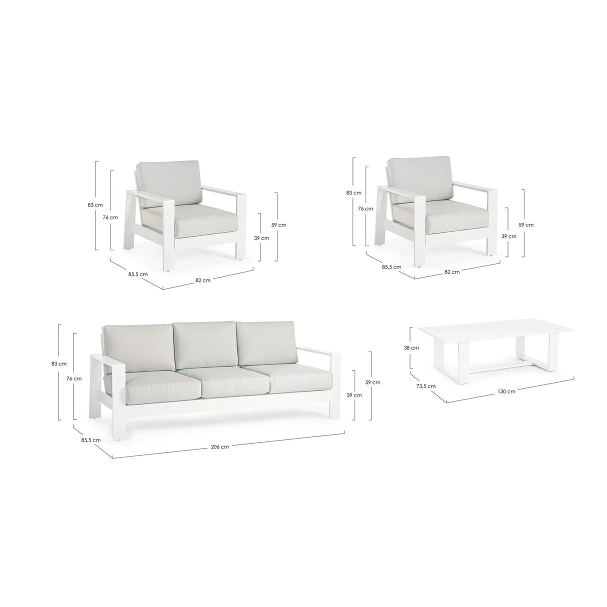 Gartenlounge Set 4er Set Baltic mit Kissen Weiß YK11 - ZEN ZONE Furniture