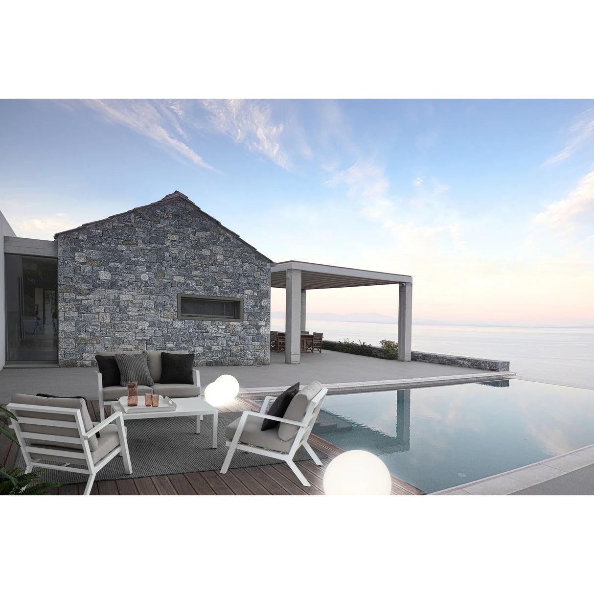 Gartenlounge Set 4er Set Harlem mit Kissen Weiß YK11 - ZEN ZONE Furniture