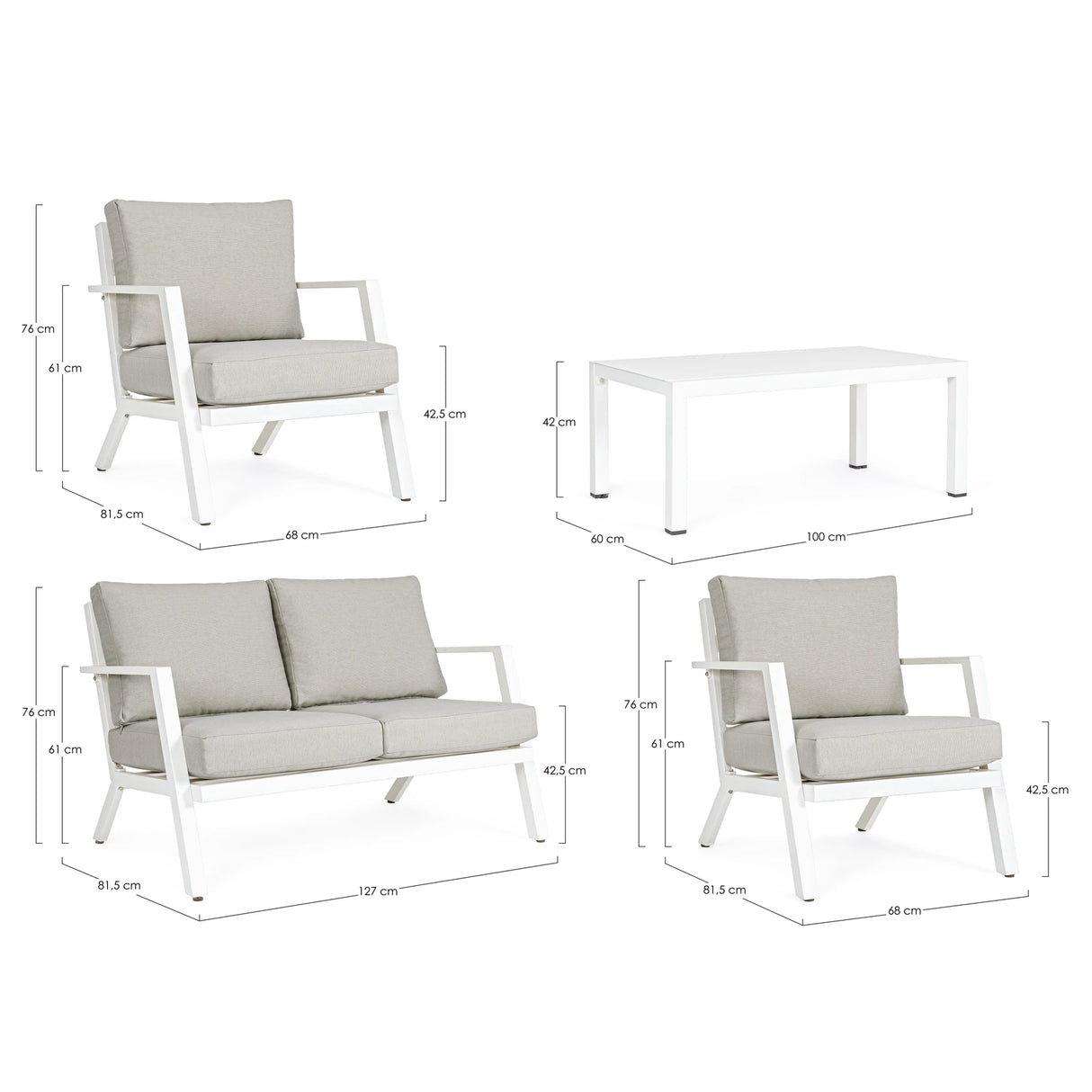 Gartenlounge Set 4er Set Harlem mit Kissen Weiß YK11 - ZEN ZONE Furniture