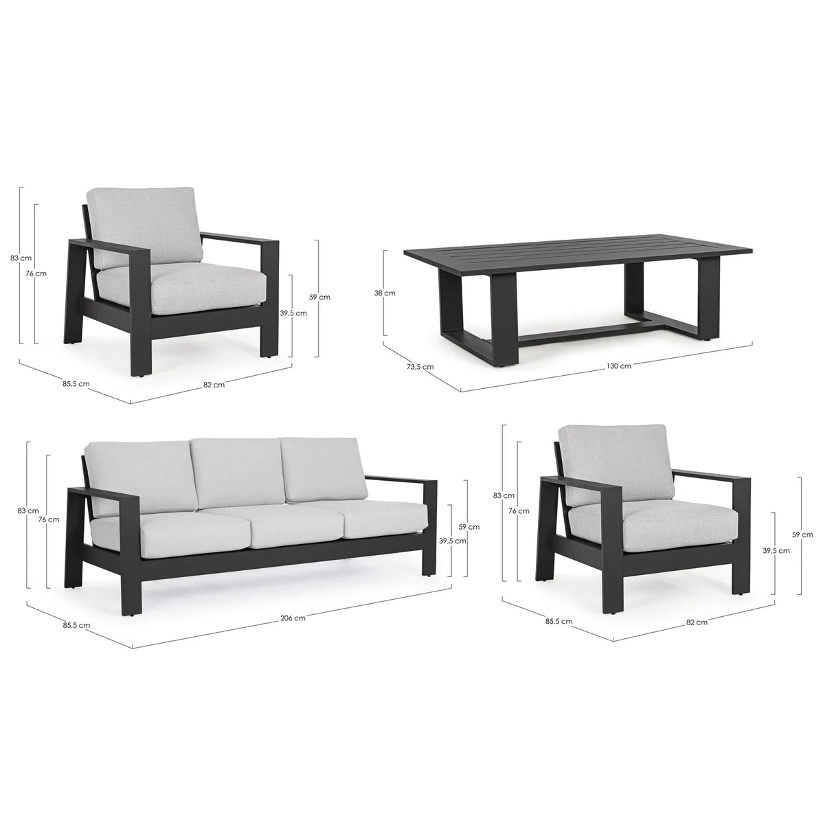 Gartenlounge Set 4er Set Baltic mit Kissen Anthrazit YK13 - ZEN ZONE Furniture