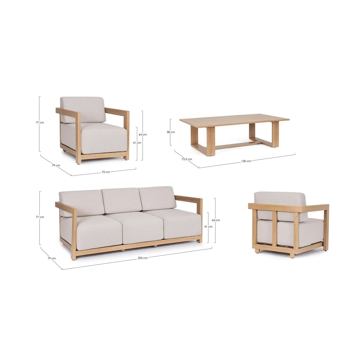 Gartenlounge Set 4er Set Theseus Natur - ZEN ZONE Furniture