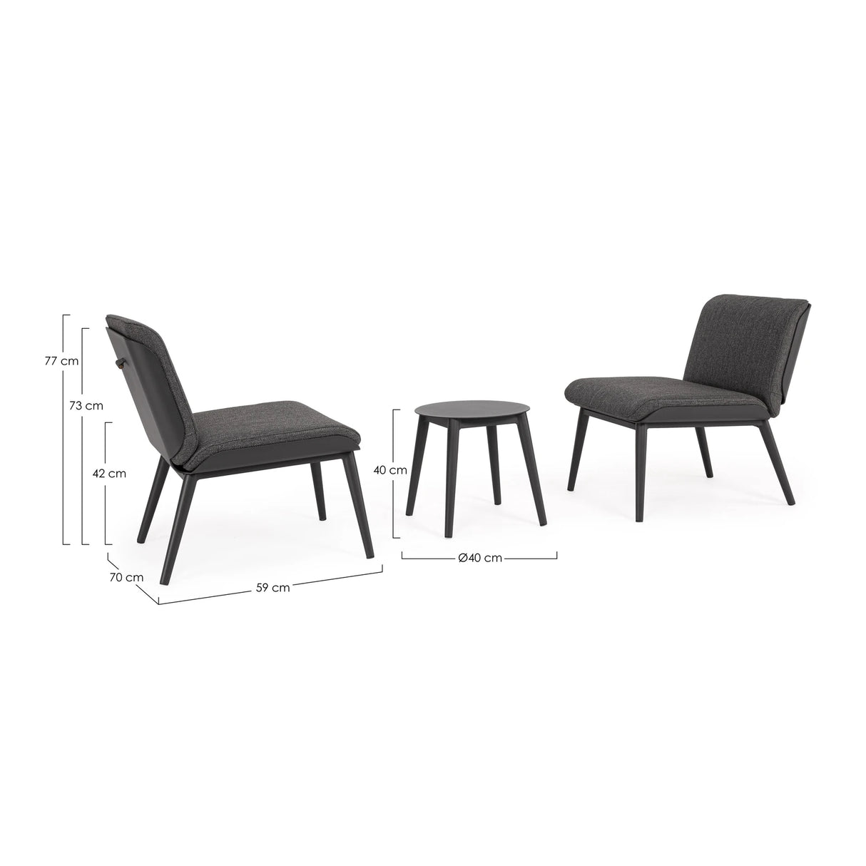 Garten Balkon-Set 3 mit Kissen Anthrazit WG21 Isabela - ZEN ZONE Furniture