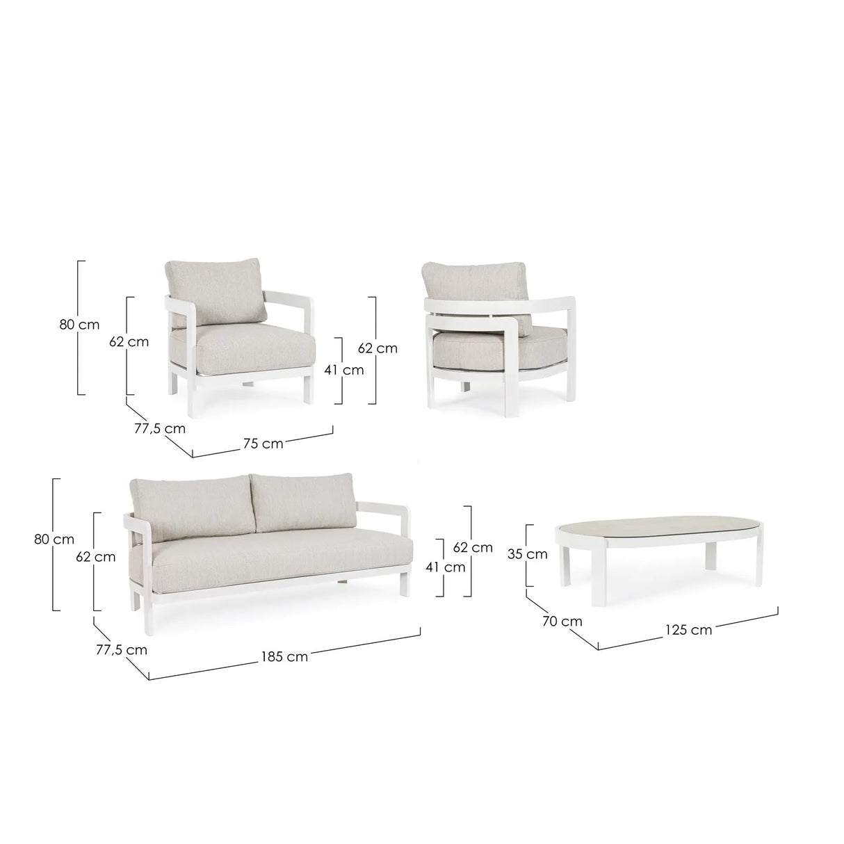 Gartenlounge Set 4er mit Kissen Presley Weiß WG20 - ZEN ZONE Furniture