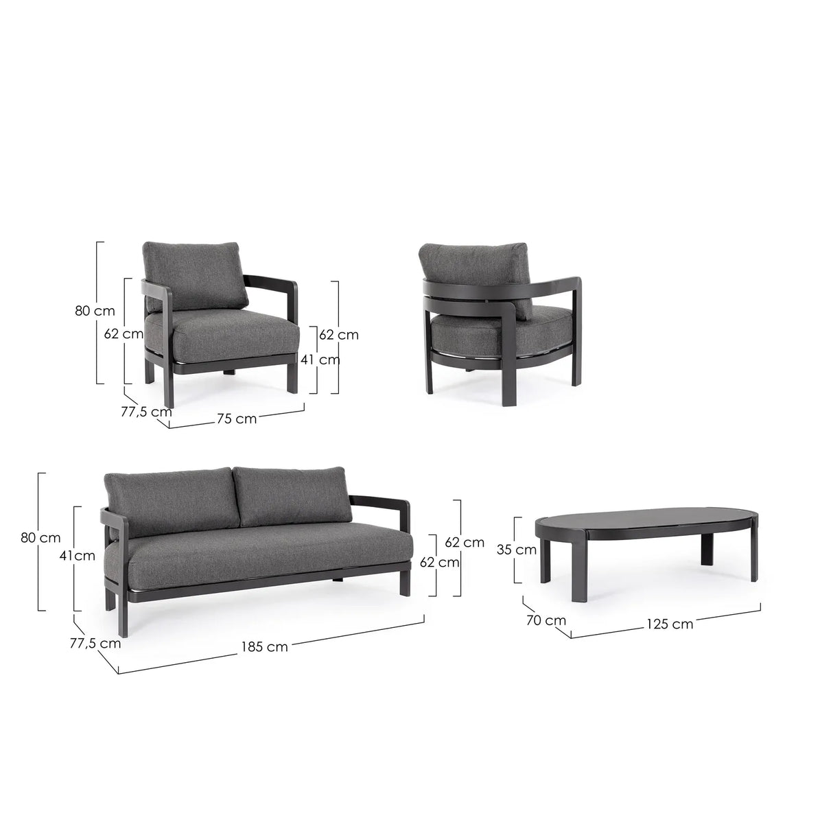 Gartenlounge Set 4er mit Kissen Presley Anthrazit WG21 - ZEN ZONE Furniture