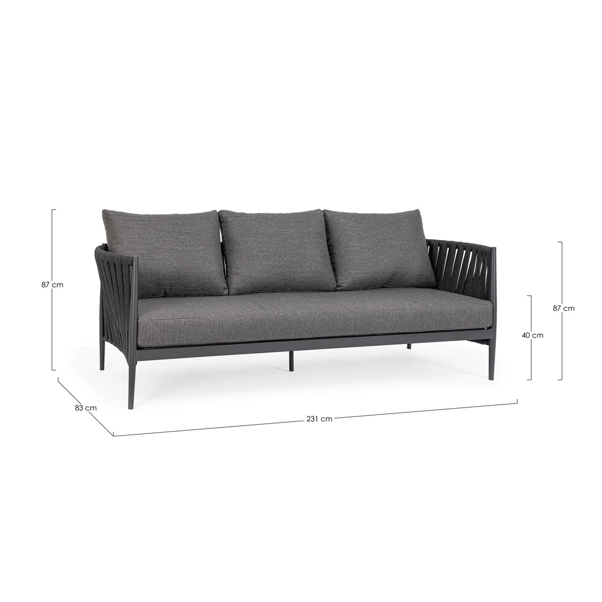 Garten-Sofa 3-Sitzer mit Kissen Jacinta Anthrazit WG21 - ZEN ZONE Furniture